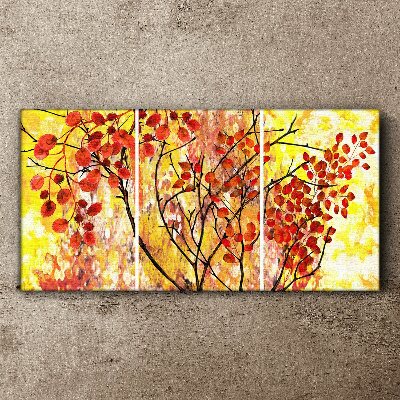 Autumn leaves on a yellow background Canvas wall art
