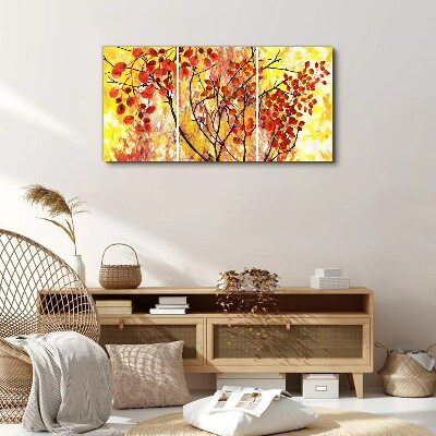 Autumn leaves on a yellow background Canvas wall art