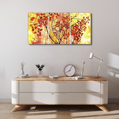 Autumn leaves on a yellow background Canvas wall art