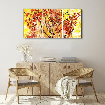 Autumn leaves on a yellow background Canvas wall art