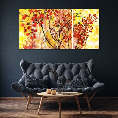 Autumn leaves on a yellow background Canvas wall art