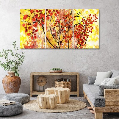 Autumn leaves on a yellow background Canvas wall art