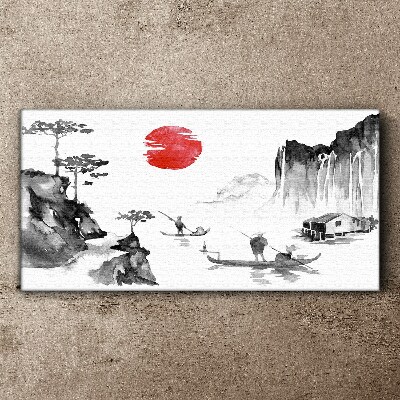 Japanese ink asian fisherman Canvas Wall art