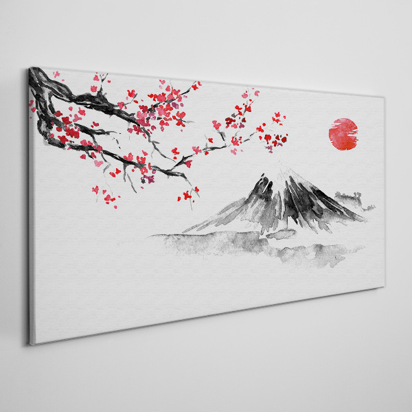 Cherry blossoms and mountain landscape Print on canvas