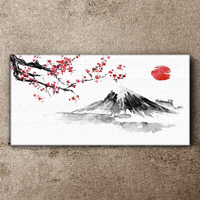 Cherry blossoms and mountain landscape Print on canvas
