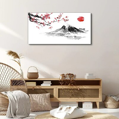 Cherry blossoms and mountain landscape Print on canvas