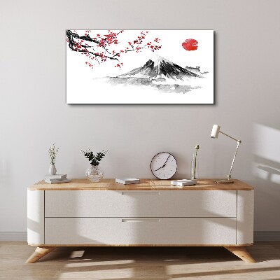 Cherry blossoms and mountain landscape Print on canvas