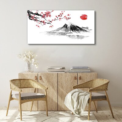 Cherry blossoms and mountain landscape Print on canvas