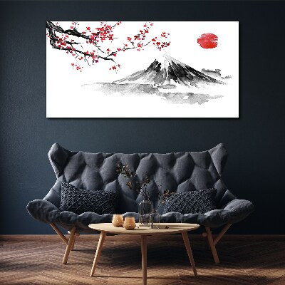 Cherry blossoms and mountain landscape Print on canvas