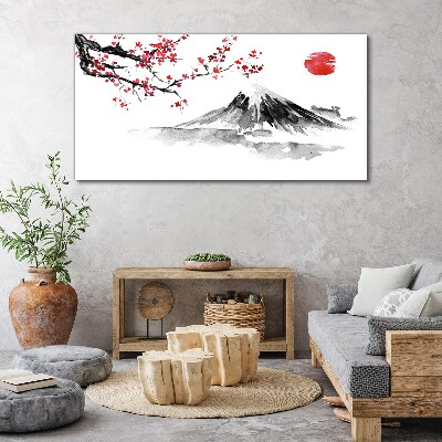Cherry blossoms and mountain landscape Print on canvas
