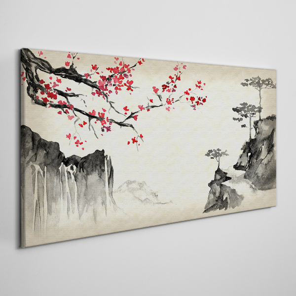 Landscape with flowering branches Print on canvas