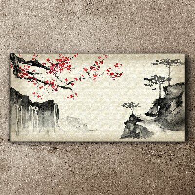 Landscape with flowering branches Print on canvas