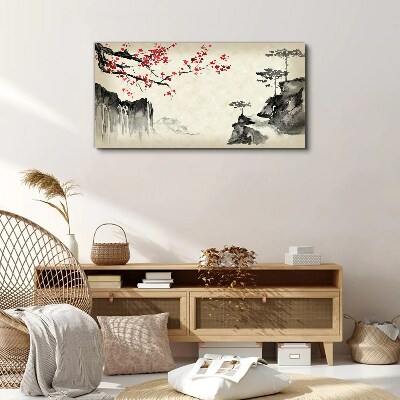 Landscape with flowering branches Print on canvas