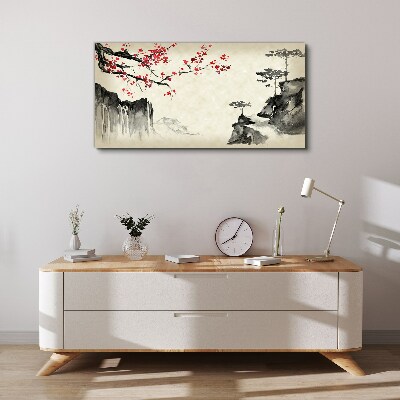 Landscape with flowering branches Print on canvas