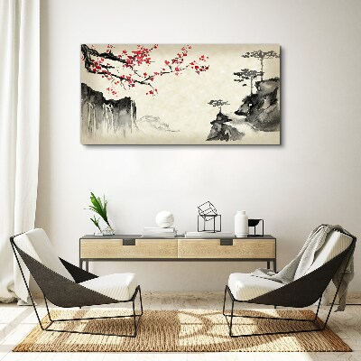 Landscape with flowering branches Print on canvas