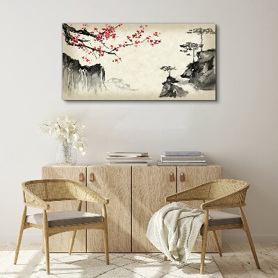 Landscape with flowering branches Print on canvas