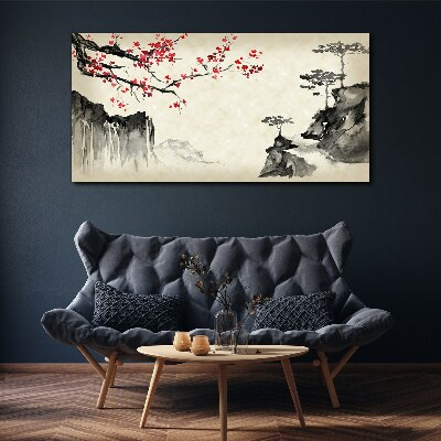 Landscape with flowering branches Print on canvas