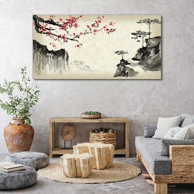 Landscape with flowering branches Print on canvas