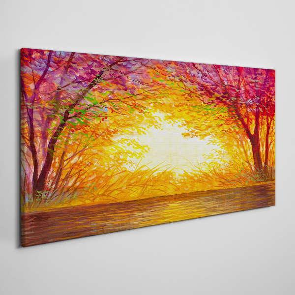 Sunset in a colorful forest Print on canvas