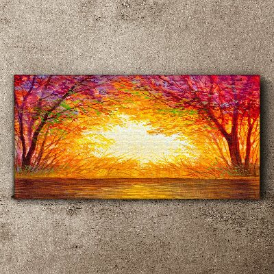 Sunset in a colorful forest Print on canvas