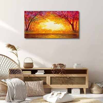 Sunset in a colorful forest Print on canvas