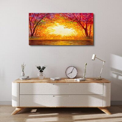 Sunset in a colorful forest Print on canvas