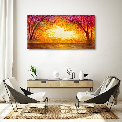 Sunset in a colorful forest Print on canvas