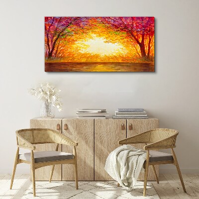 Sunset in a colorful forest Print on canvas