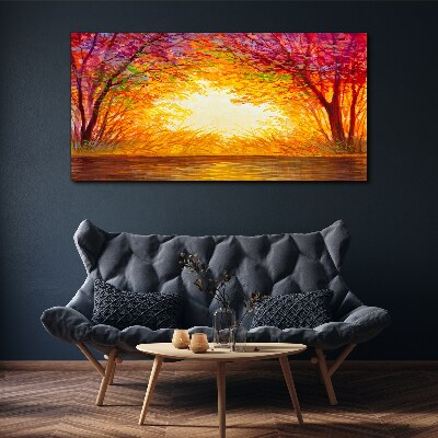 Sunset in a colorful forest Print on canvas