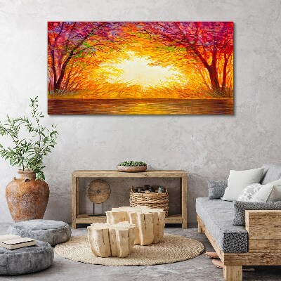 Sunset in a colorful forest Print on canvas