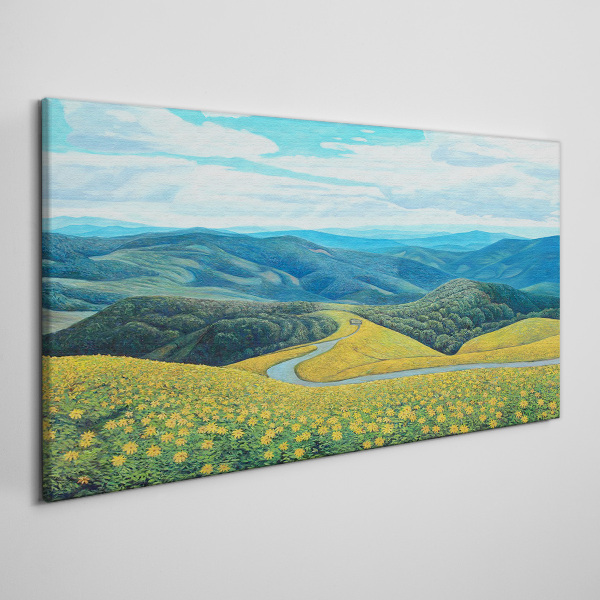 Landscape in yellow flowers Canvas wall art