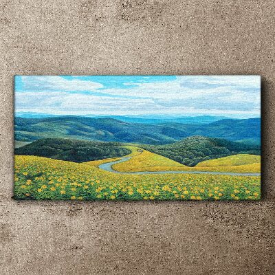 Landscape in yellow flowers Canvas wall art