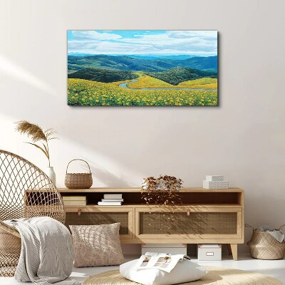 Landscape in yellow flowers Canvas wall art