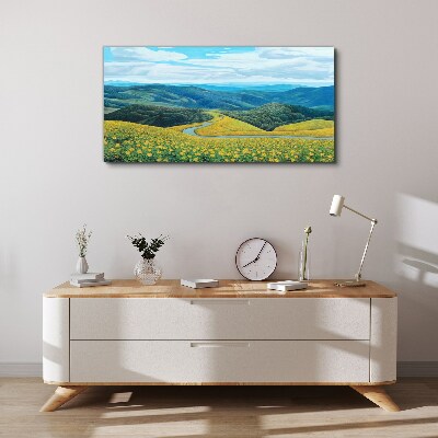 Landscape in yellow flowers Canvas wall art