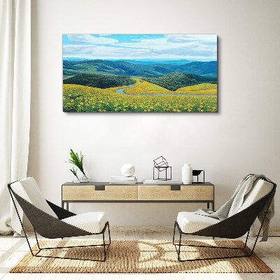 Landscape in yellow flowers Canvas wall art