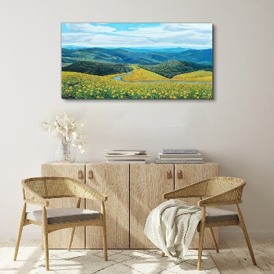 Landscape in yellow flowers Canvas wall art