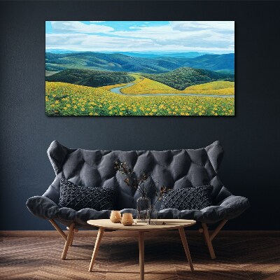 Landscape in yellow flowers Canvas wall art