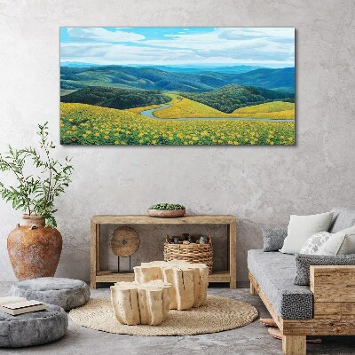 Landscape in yellow flowers Canvas wall art