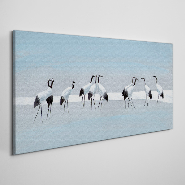 Flocks of cranes on a blue background Print on canvas