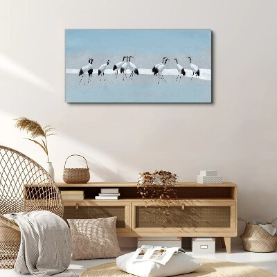 Flocks of cranes on a blue background Print on canvas