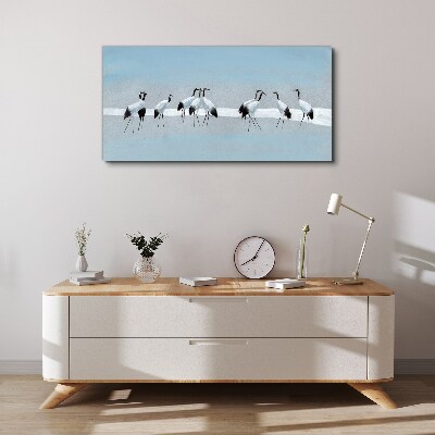 Flocks of cranes on a blue background Print on canvas