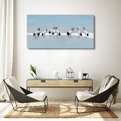 Flocks of cranes on a blue background Print on canvas