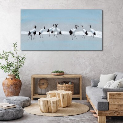 Flocks of cranes on a blue background Print on canvas