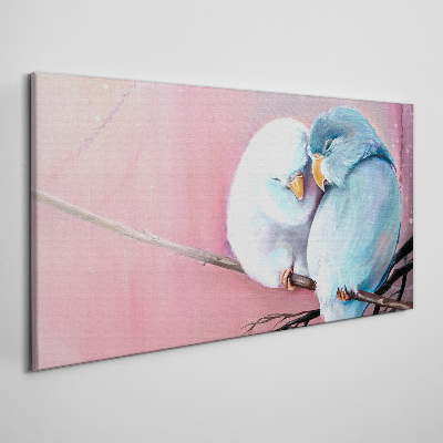 Cute parrots on a branch Canvas wall art
