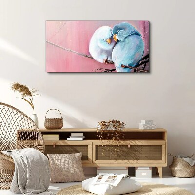 Cute parrots on a branch Canvas wall art
