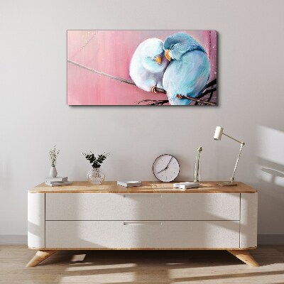Cute parrots on a branch Canvas wall art