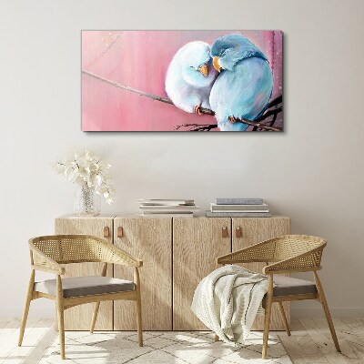 Cute parrots on a branch Canvas wall art