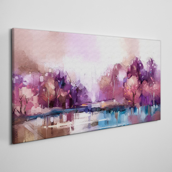 Pink reflections in a winter landscape Print on canvas