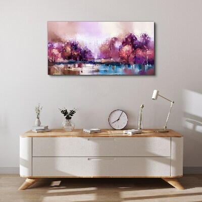 Pink reflections in a winter landscape Print on canvas