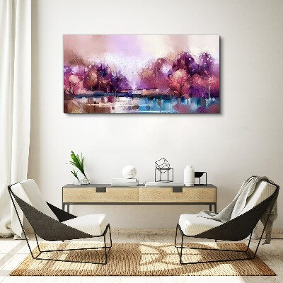 Pink reflections in a winter landscape Print on canvas